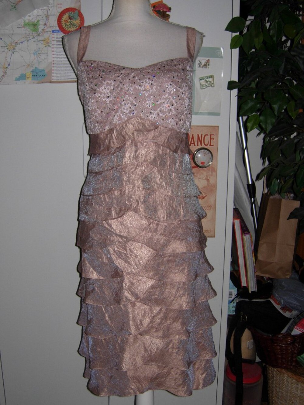 R&M Richards Sequin Tiered Ruffle Dress 16W